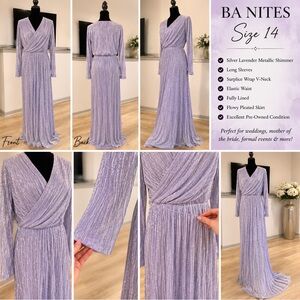 BA Nites Silver Lavender Metallic Shimmer Surplice Gown - Size 14